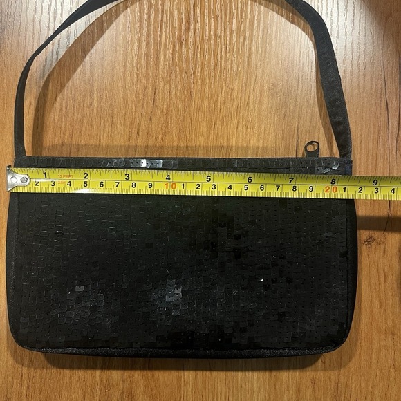 Y2K Black Satin Sequin Shoulder bag 90s Mini Purse Zip Vintage Holiday Glam - Picture 4 of 7